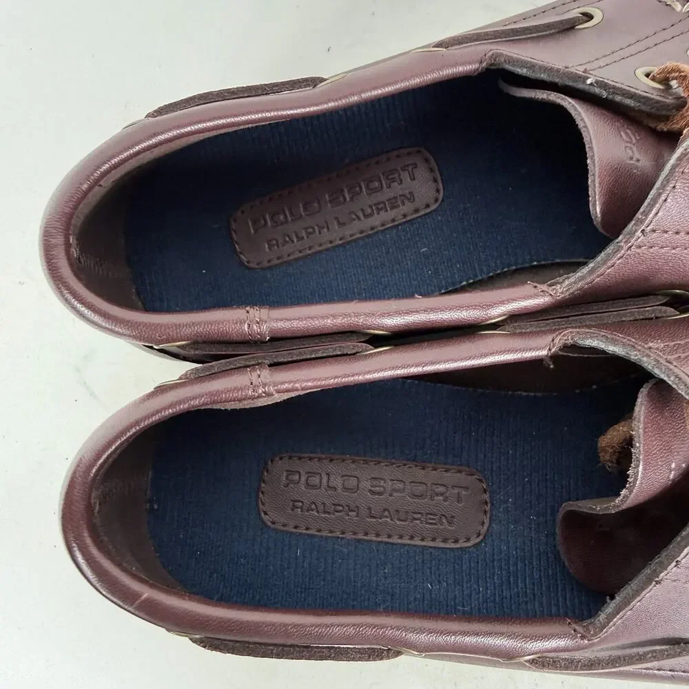Polo Sport Ralph Lauren Boat Shoes Men's 10 Brown Leather Lace-Up Low Top Casual